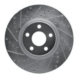 Lincoln MKZ Brake Rotor (1) - Front Left - R1 Concepts - Drilled & Slotted - Silver - `17-`20
